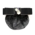 Black professional hair net bow clip with elegant flower and bird decoration for work. - Black Fine Mesh