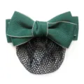 Dark green bow hair net clip, elegant professional hair accessory for women and office staff. - Dark Green Fine Net