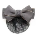 Elegant grey bow hair net with gold trim, professional hair accessory for nurse and bank staff. - Smoke Grey Fine Net