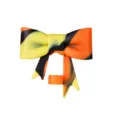 Silicone bow straw topper detail shot, colorful tie-dye design, secure fit for cups. - Black Orange Yellow