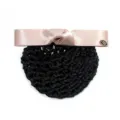 Professional black hairnet with pink satin bow, ideal for nurses, hotel and airline staff. - Coarse Net / Khaki