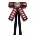 Pre-tied ribbon bow tie with rhinestone brooch and velvet straps for women uniform style. - Black/Red/Yellow