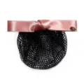 Professional hair net with pink satin bow and black mesh for daily workplace styling - Fine Mesh / Lotus root pink