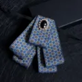 Nœud papillon géométrique bleu pour hommes avec fleur de col en cristal de strass accessoire - Pentagramme