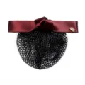 Burgundy satin bow hair net bun cover professional work hair accessory black mesh piece - Fine Mesh / Burgundy
