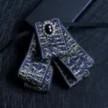 Élégant nœud papillon vintage bleu et or pour homme avec broche strass cérémonie. - Motif Figure