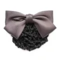 Dark grey satin bow hair net bun cover, professional hair accessory for women nurses work. - Dark Gray Coarse Mesh