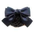 Navy blue satin bow hair net for women, elegant professional hair snood variant. - Navy Coarse Mesh