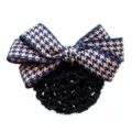 Fermaglio con retina e fiocco pied-de-poule, elegante accessorio professionale per capelli. - Blu e Rosa (Retina per Capelli)