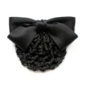 Black satin bow hair net nurse bun cover professional hair accessory for women 13x6cm - Black Coarse Mesh