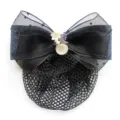 Black hair net bow clip for women professional hair styling elegant hair accessories - 02-Black Fine Mesh