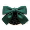 Dark green satin bow hair net, elegant professional bun cover for women and nurses. - Green Coarse Mesh