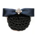 Retina per capelli fiocco raso blu scuro con perla cristallo, forcina chignon professionale. - Rete a Maglie Larghe / Blu scuro