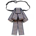 Collo con fiocco pied-de-poule per camicia da donna, accessorio professionale elegante variante. - Blu e Rosa (Fiore da Collo)