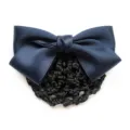 Dark blue satin bow hair net, professional bun cover for nurse work hair clip accessory - Navy Blue Coarse Mesh