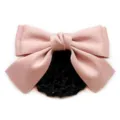 Pink satin hair bow net elegant bun cover hair clip for professional workplace wear and nurses. - Pink Coarse Mesh
