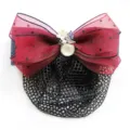 Wine Red Bow Hair Net Spring Clip Professional Hair Clip Elegant Hair Accessory for Women - Red Fine Mesh