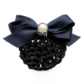 Dark blue hair net bow with pearl accent elegant professional hair accessory for women - Hair Flower / Dark Blue