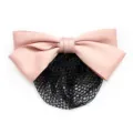 Pink satin ribbon hair net for professional nurse wear, elegant bowknot hair accessory. - Pink Fine Mesh