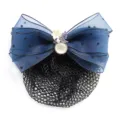 Dark blue sheer polka dot bow hair net clip, elegant professional hair accessory for women. - 04-Blue Fine Net