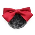 Red satin bow hair net bun cover for professional nurse work wear, elegant hair clip 13x6cm - 02-Red Fine Net
