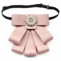 Women professional pink collar flower bow tie with pearl rhinestone for bank uniform office wear. - Bow Tie / Pink