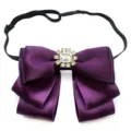 Women purple satin bow tie crystal rhinestone collar accessory for shirt variant item - Bow Tie / Deep purple