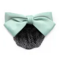 Professional nurse hair bow net, light green satin bow with black mesh bun cover for women - Light Green Fine Mesh