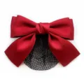 Red satin hair bow bun cover hairnet elegant professional nurse hair accessories accessory - Red Fine Mesh