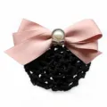 Pink ribbon bow hair net clip professional nurse bank hair accessory for women elegance. - Hair Flower / Pink