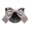 Grey satin bow hair net clip, elegant bun cover for professional nurses and hotel work staff. - Fine Net Hair Net / Gray