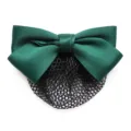 Dark green satin bow hair net variant, elegant professional bun cover and hair clip accessory. - Dark Green Fine Mesh