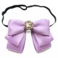 Purple satin bow tie collar accessory with rhinestone brooch and elastic strap variant. - Bow Tie / Light Purple