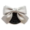 Grey satin bow hair net for women, elegant professional bun cover and chic hair accessory variant. - 01-Grey Coarse Mesh