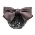 Professional satin hair net bow dark grey bun cover for work nurses elegant hair accessory 1pc - Dark Gray Fine Mesh