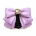 Purple satin bow hairnet clip with rhinestone center for women professional work daily wear - Hair Flower / Light Purple