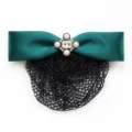 Retina per capelli fiocco in raso verde scuro con clip perle strass per chignon. - Rete Fine / Verde Scuro