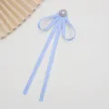 Light blue ribbon bow tie for JK uniform, featuring elegant pearl rhinestone brooch accessory. - Back Pin / Sky Blue