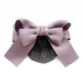 Professional purple hair bow with black snood net, elegant hair accessory for workplace. - Fine Net Hair Net / Purple