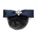 Retina per capelli fiocco raso blu scuro con strass perla, accessorio professionale donna. - Rete Fine / Blu scuro