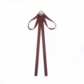Brown JK uniform ribbon bow tie with pearl rhinestone center for women shirt accessories - Back Pin / Coffee