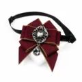 Vintage Rhinestone Bow Tie Elegant Party Performance Collar Flower Burgundy Ribbon - Apricot Trim Red