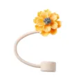 Gelbe Blumen Silikon Strohhalm Abdeckung und Staubsutze fur 9.5mm wiederverwendbare Strohhalme - 10mm Innendurchmesser / Gelb Blume Vorne