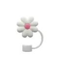 Silikon Strohhalm Abdeckung Detailansicht, weiße Blume mit rosa Mitte für große Becher. - Weißes Gänseblümchen