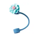 Blauer Blumen Strohhalm Deckel, Silikon Strohhalm Aufsatz für 9,5 mm Becher, staubdicht. - 10mm Innendurchmesser / Blau Blume Vorne