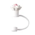 Silikon Strohhalm Abdeckung mit Blumen Design, 9.5 mm staubdichter Stopfen für Stanley Tassen. - 10mm Innendurchmesser / Weiße Blume Oben
