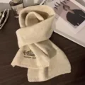 Beige cashmere feel warm winter knitted scarf for women cozy outdoor holiday fashion accessory - Letter Embroidery Style / Beige