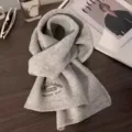 Grey knitted scarf for women winter warm imitation cashmere fashion casual cozy neck warmer - Letter Embroidery Style / Gray