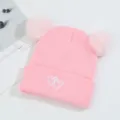 Lindo gorro de punto para bebé con dos pompones y bordado de corazón para el invierno. - 15*25cm / Rosa