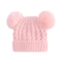 Bonnet d'hiver bébé en tricot rose à deux pompons, joli bonnet chaud pour nourrisson. - Rose